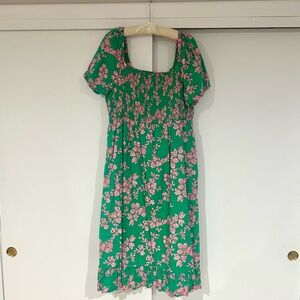 J. Crew Factory Women’s Green and Pink Floral Midi Dress in XL